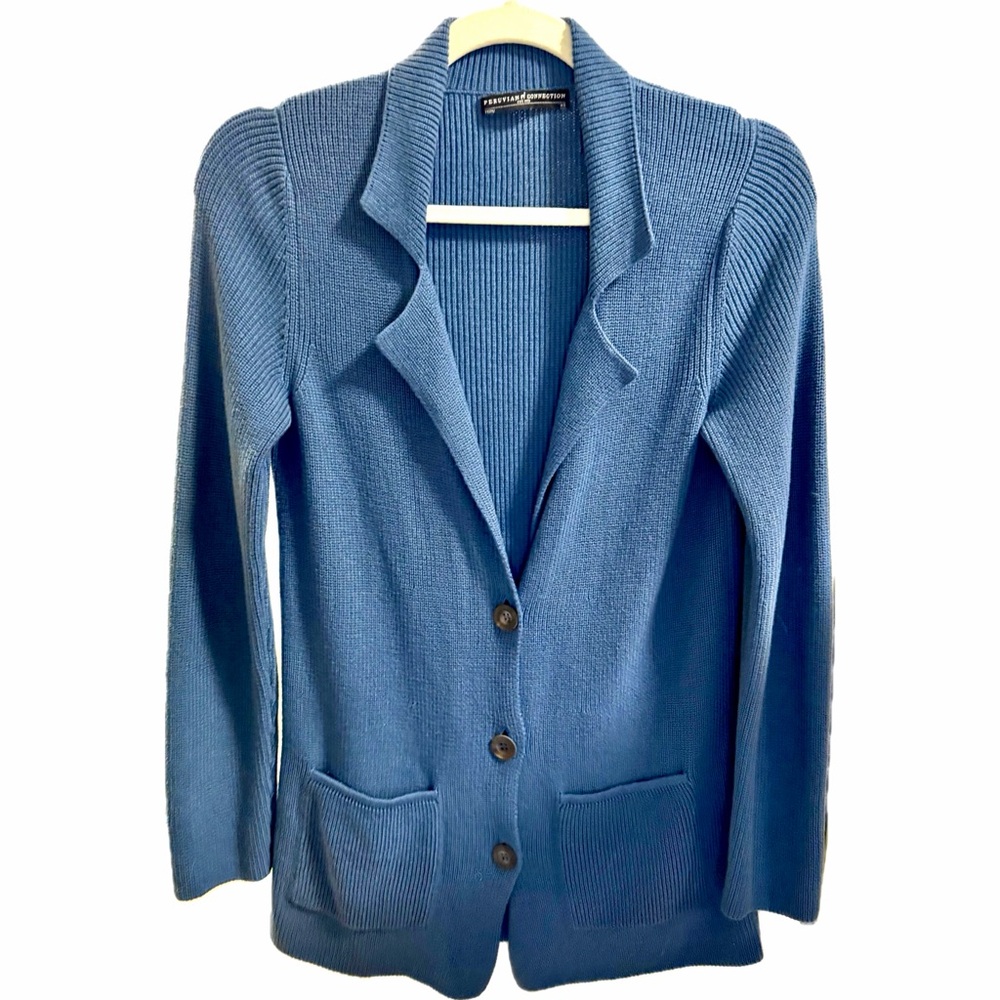 Peruvian Connection Yacht Club Cardigan 100% Cotton Women’s XS Slate Blue
